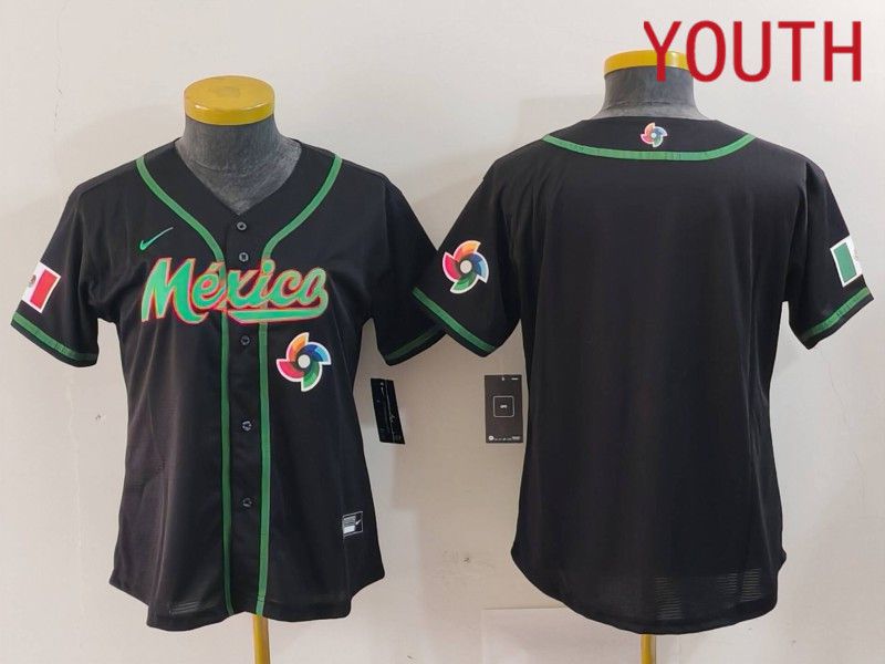 Youth 2024 World Cub Mexico Blank Black Nike MLB Jersey style 6->youth mlb jersey->Youth Jersey